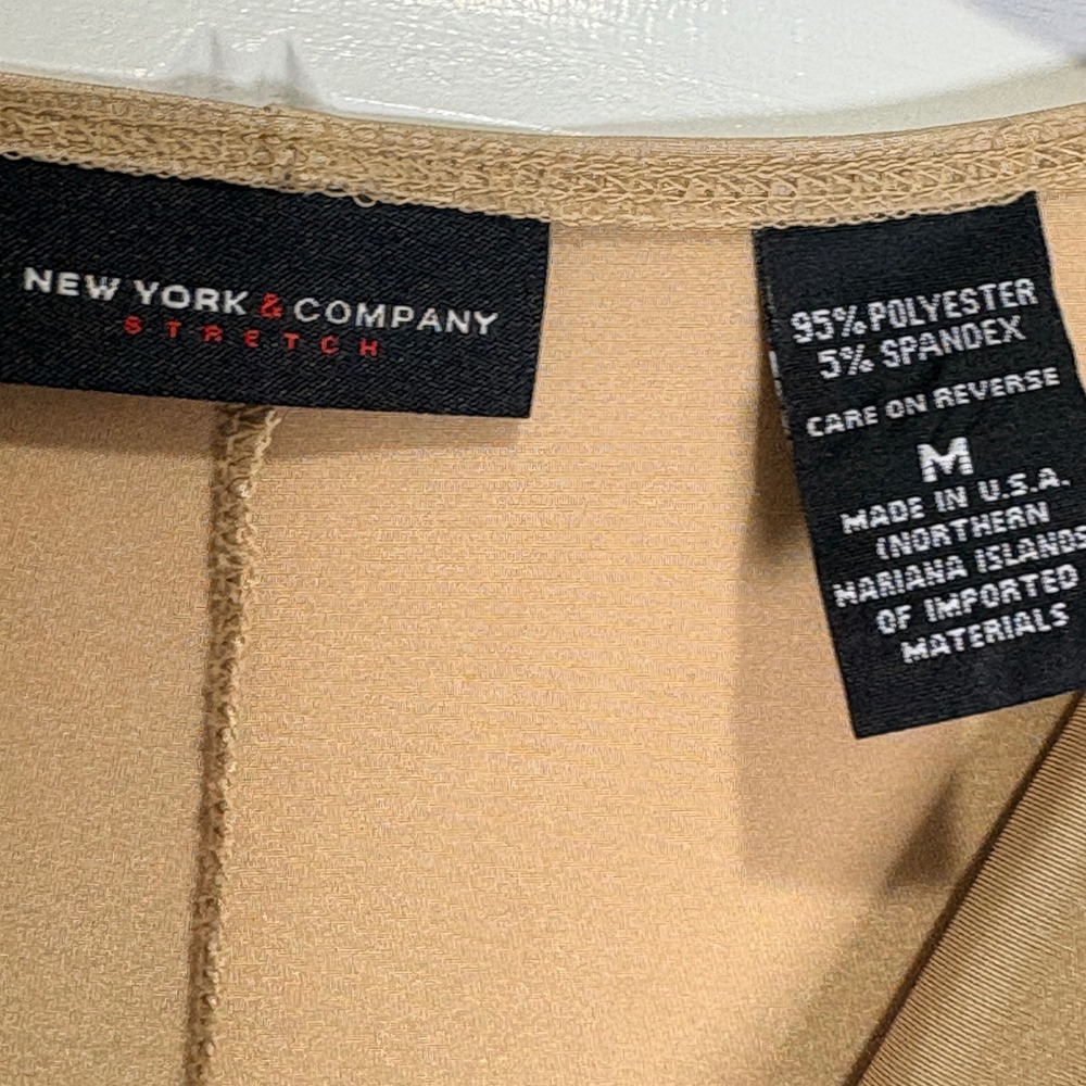 New York & Company Cowl Neck Blouse Women Medium Gold Tan Stretch Dolman Sleeve - Picture 3 of 4